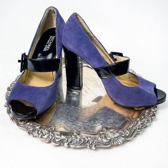Michael Kors Hanna Purple Suede Open Toe Buckle Pumps Sz 7M - Picture 11 of 11